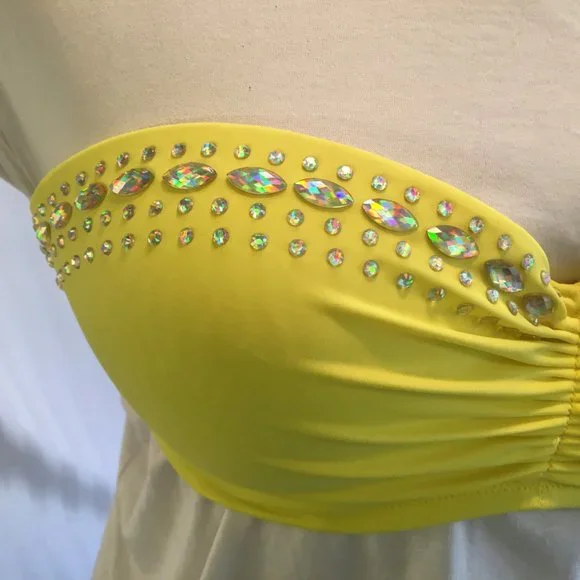 Victorias Secret Bikini Top Padded Push Up Underwire 34D Yellow Jewel Rhinestone - Picture 7 of 13